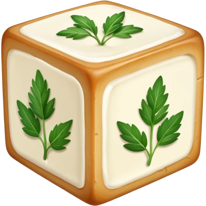 Boursin cheese cube, creamy white with visible herbs, simple iconic style emoji