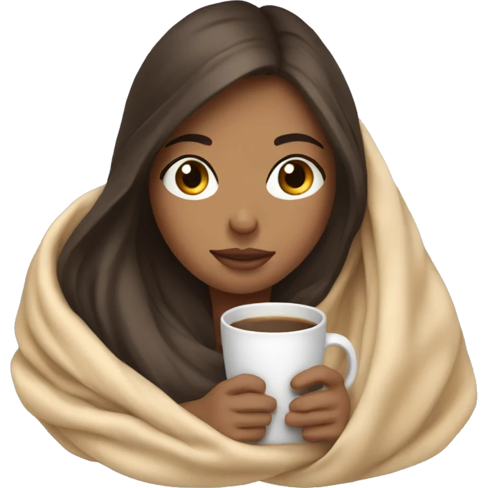 girl brunette inside a blanket sipping coffee eyes closed emoji