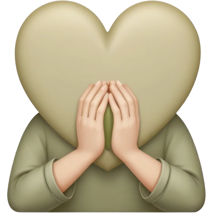 Hands joined in prayer with a pale olive heart emoji