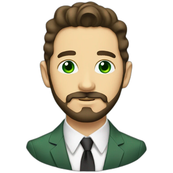 Shia LaBeouf, beard, green eyes, in a suit emoji