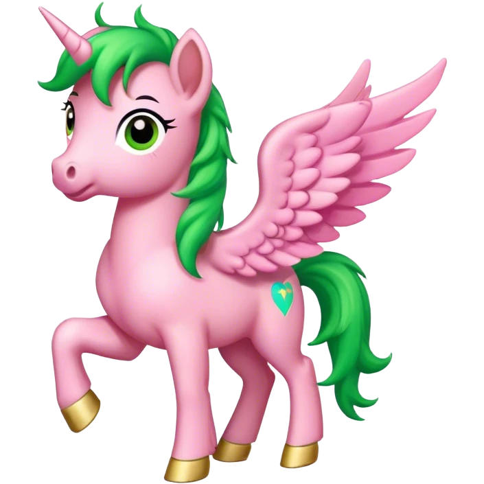 pink pony with green mane and with wings happy emoji