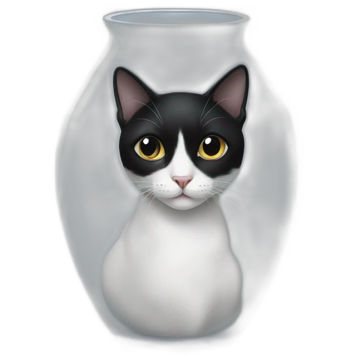 a black and white cat in a transparent vase emoji