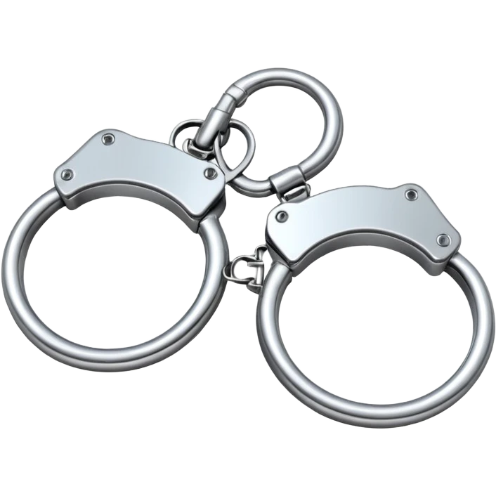 A pair of elegant handcuffs emoji made of silver chrome, smooth rounded design, glossy metallic reflections, luxury fetish aesthetic, minimal iOS emoji style, centered, clean white background emoji