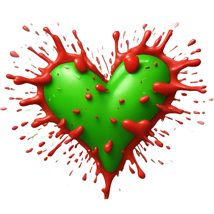 Red heart exploding into green emoji