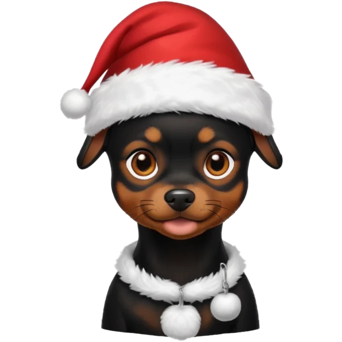 miniature black pinmcher in santa aht emoji