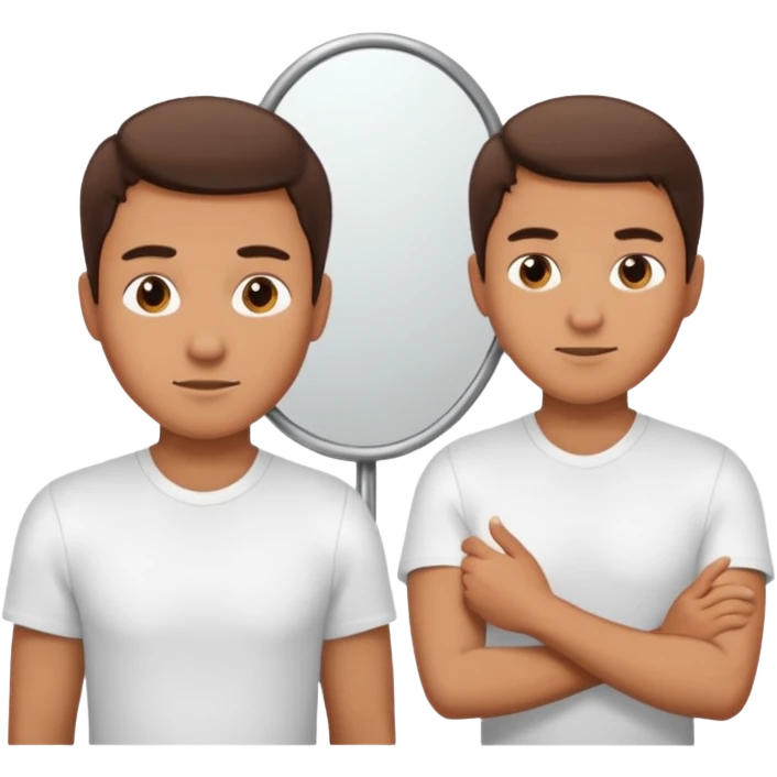 backside of a man 3/4 angle with the opposite view in the mirror emoji