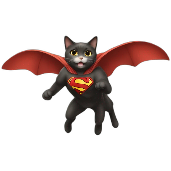 a cat flying in the sky like superman emoji