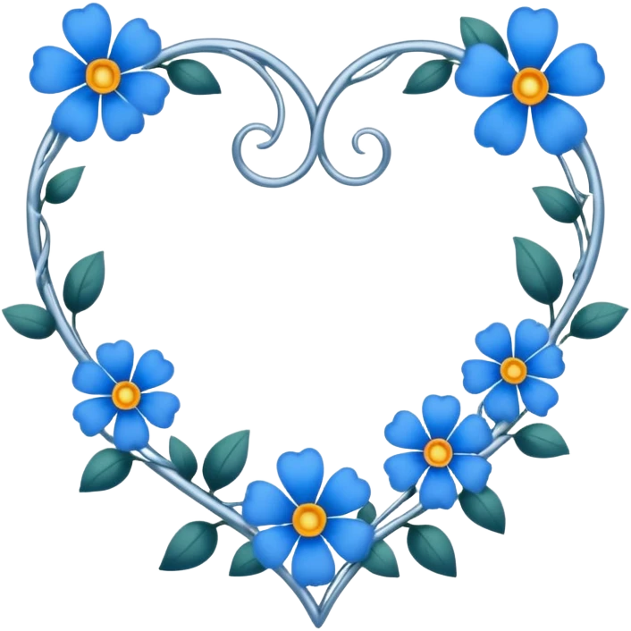 heart shape silver vine with blue flowers border emoji