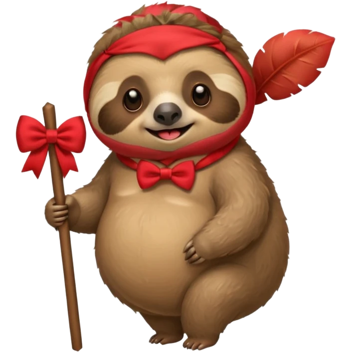 cute fat Sloth on stick, red bow tie emoji