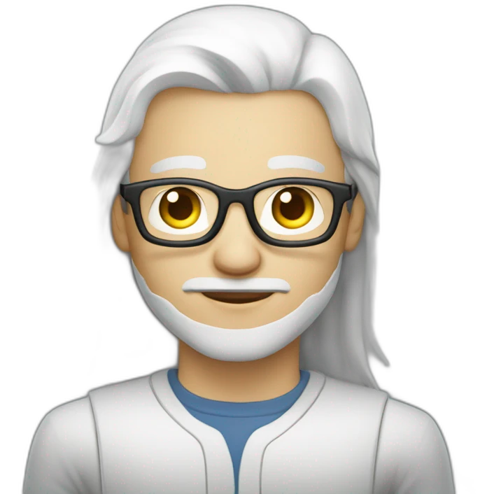 male engineer with white skin, long straight hair spreaded from middle, brown eyes, circular glasses emoji