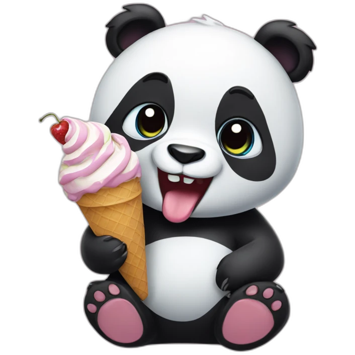 Panda eating ice cream with some tatoo emoji