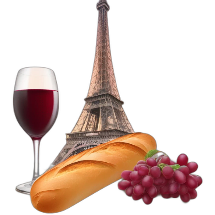 Baguette et vin rouge devant la Tour Eiffel emoji
