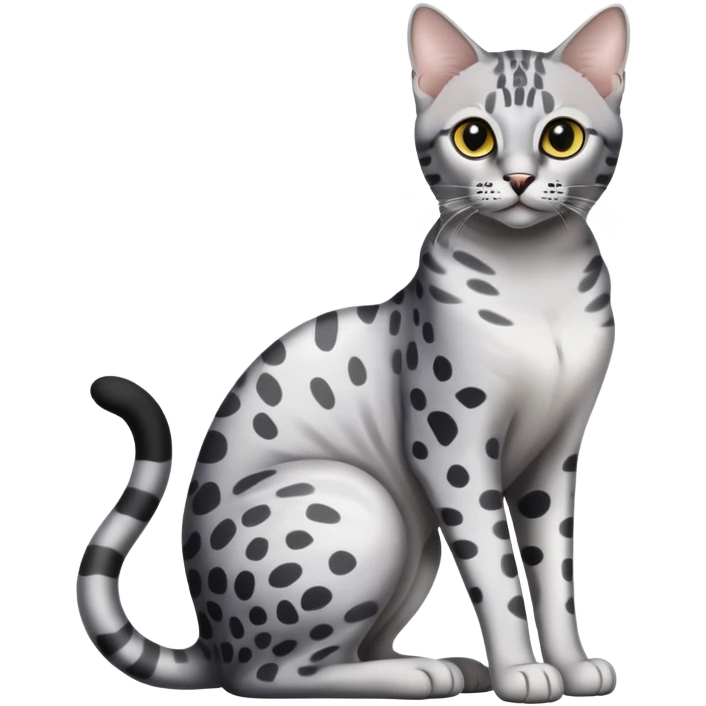 Egyptian Mau cat full body sitting with black eyes emoji