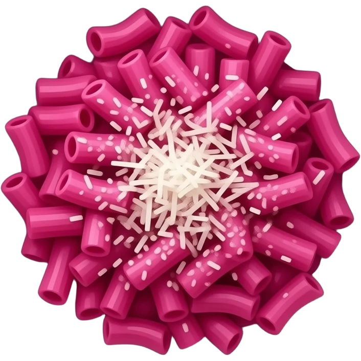 Plato de macarrones de remolacha rosas fucsia con queso rallado por encima emoji