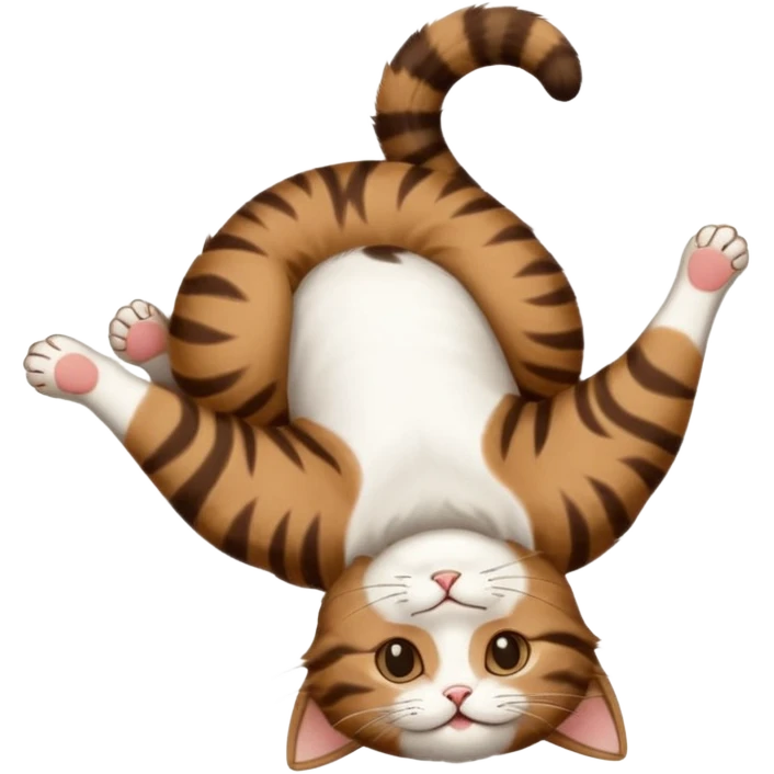 dark brown tabby and white cat in funny positions upside down with eyes closed emoji