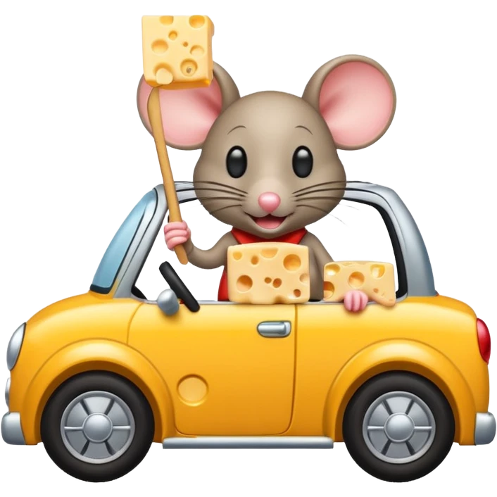 mouse driving car cheese emoji