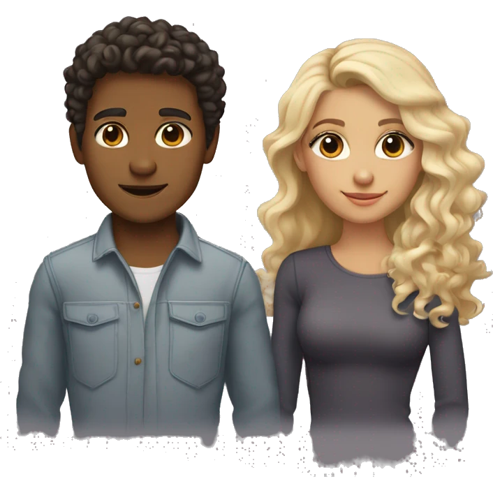 Tan skin girl with curly dark brown hair with dark brown eyes; with a  blonde guy with fair skin and straight hair with grey eyes emoji