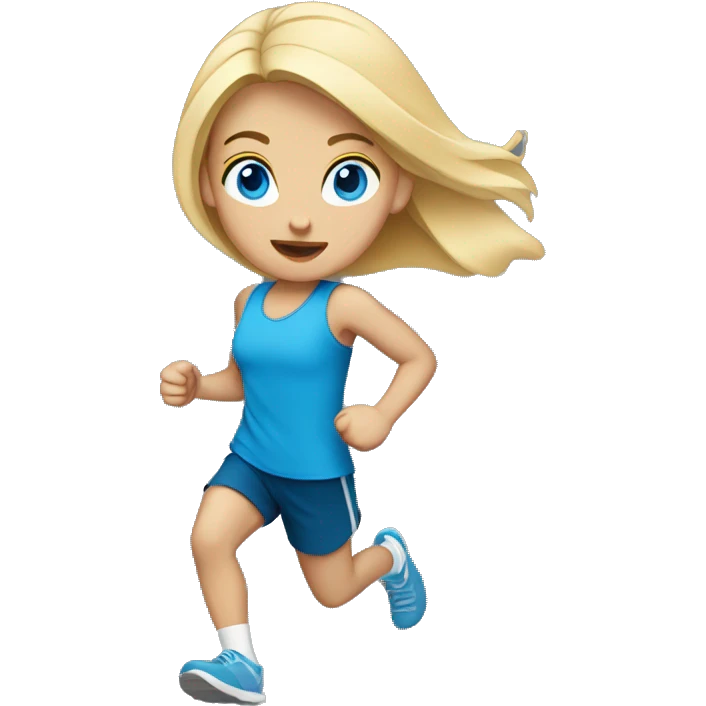 blonde girl running with blue eyes emoji