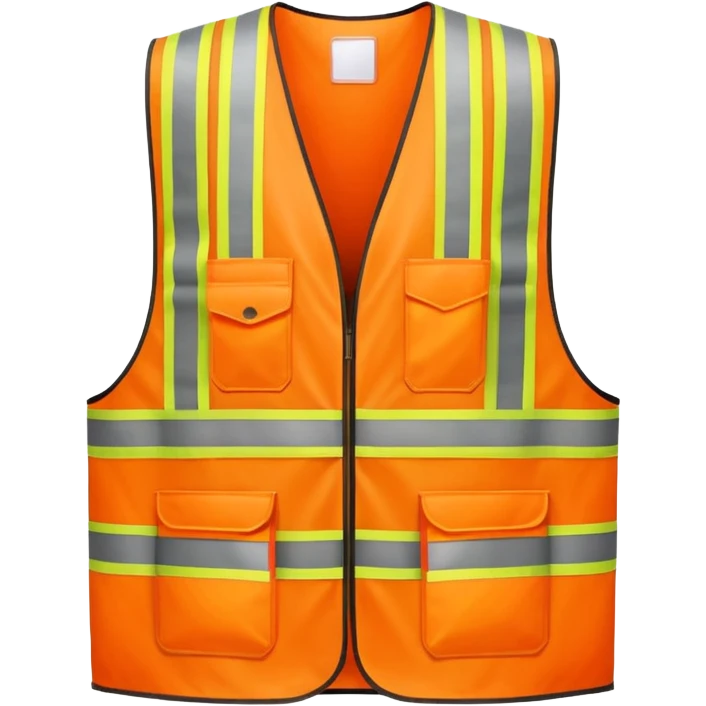 orange safety vest with bright yellow reflective stripes, construction site workwear, emoji style emoji