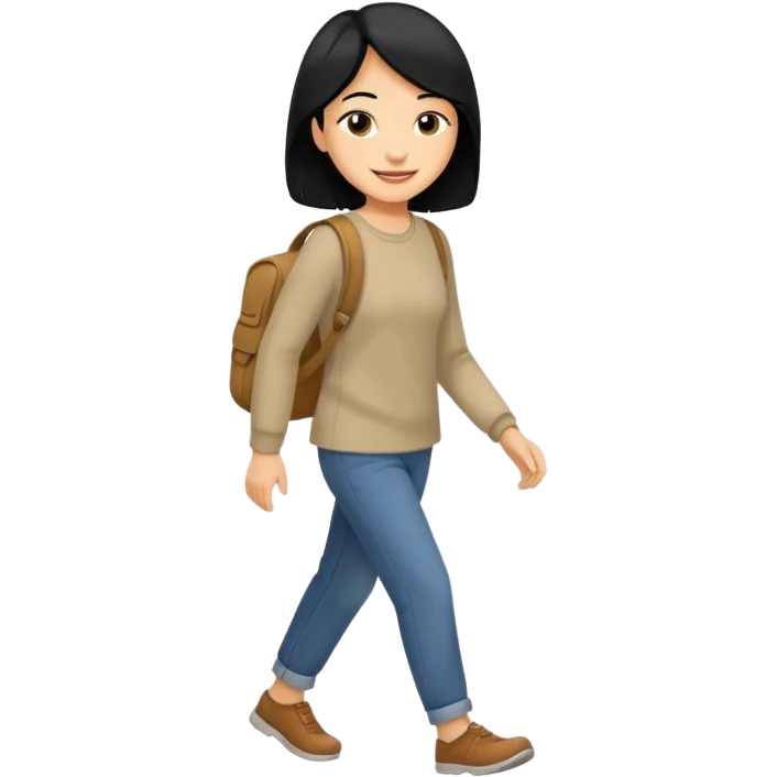 Adult with smile and black hair walking  emoji