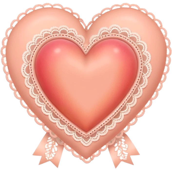 cute baby pink peach colored heart with lace trimming and with a lace ribbon emoji