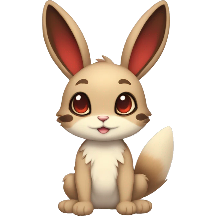 Cute, Chibi, Kemono-style, Anthro, Fur-Sona, Dark-Brown, Normal-type-Ground-type Tan-Rabbit-Fakémon with Dark-Red eyes, beige belly, beige paws, beige feet, beige freckles, full body emoji