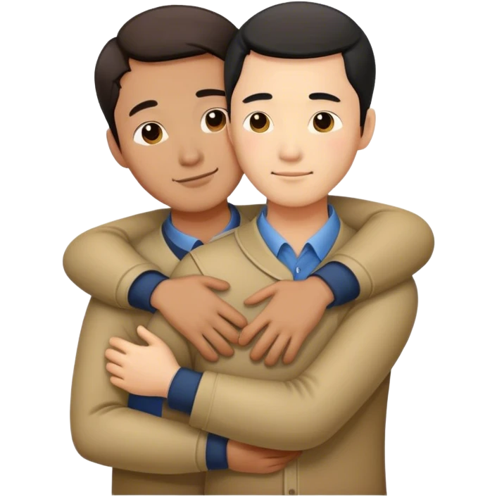 Two Chinese men hugging emoji