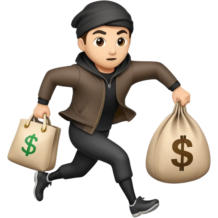 thief escaping with a money bag, motion lines emoji
