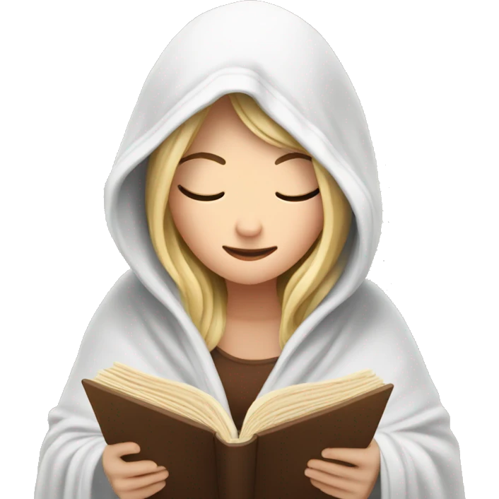 White Girl reading a book under a blanket with coffee in her hands emoji