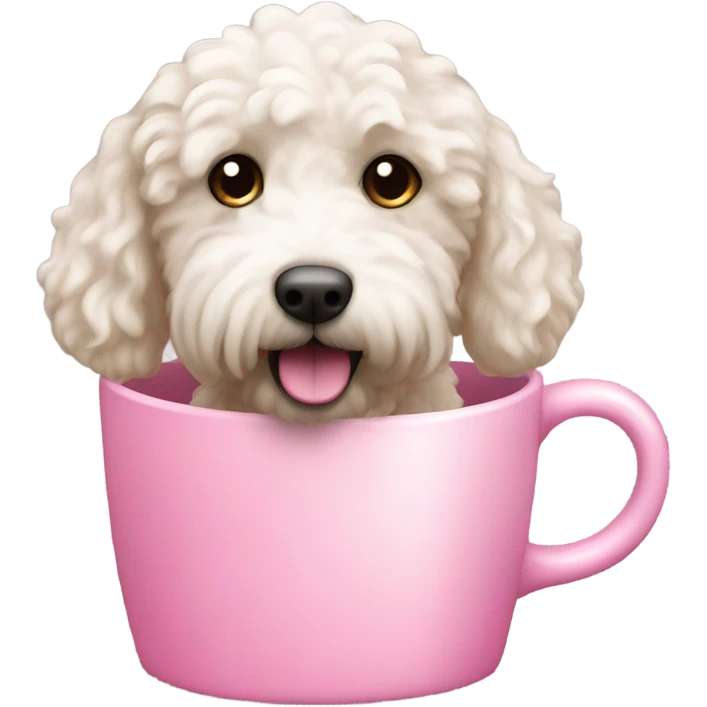 Pink cup with handle and white labradoodle  emoji