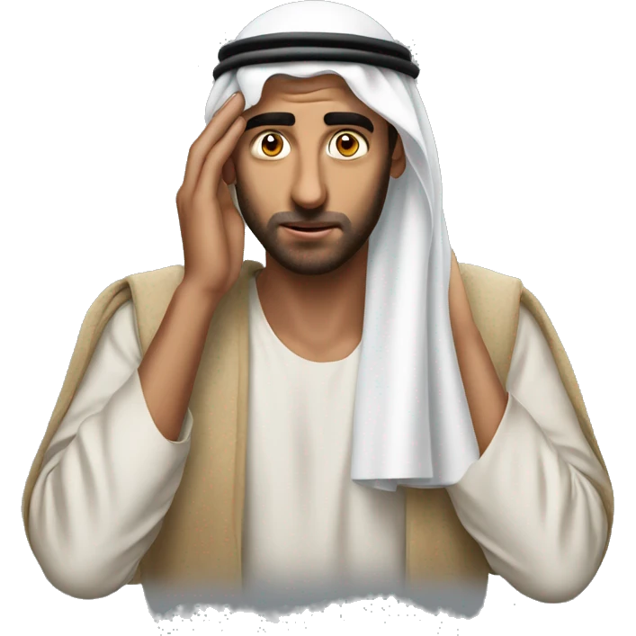 Arab holding his head with his hands photorealistic serious emoji