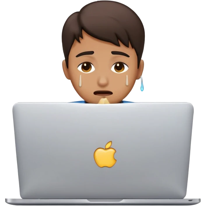 Graphic Designer working on laptop crying emoji