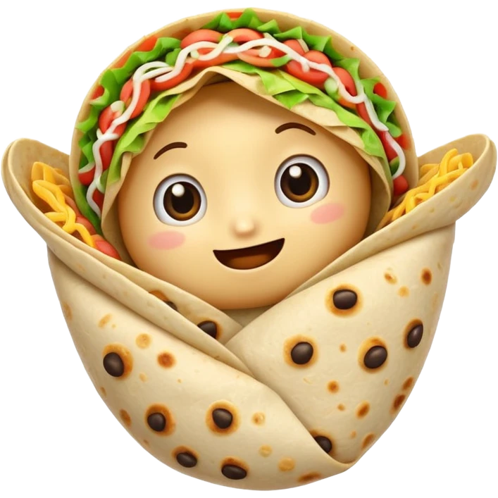 A burrito with arms and really cute eyes emoji