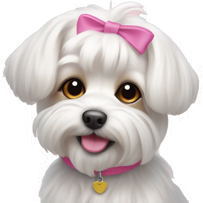 small dog maltese lapdog with long ears and tail with pink elastic band  emoji
