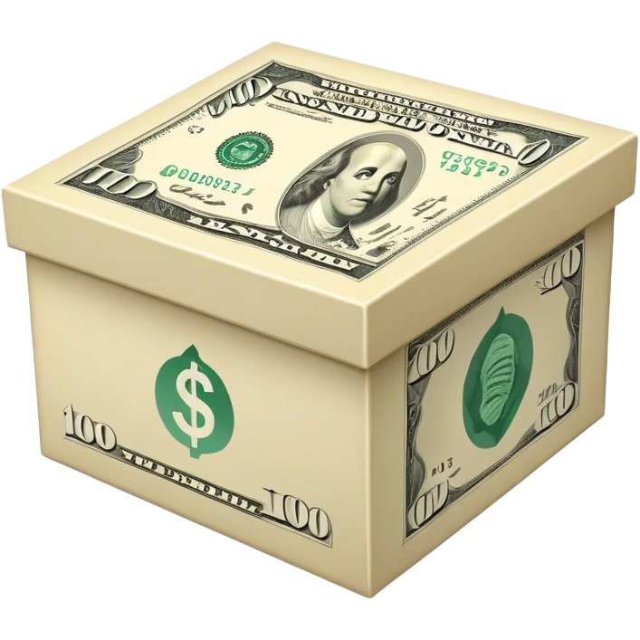 A box featuring a $10000 bill design emoji