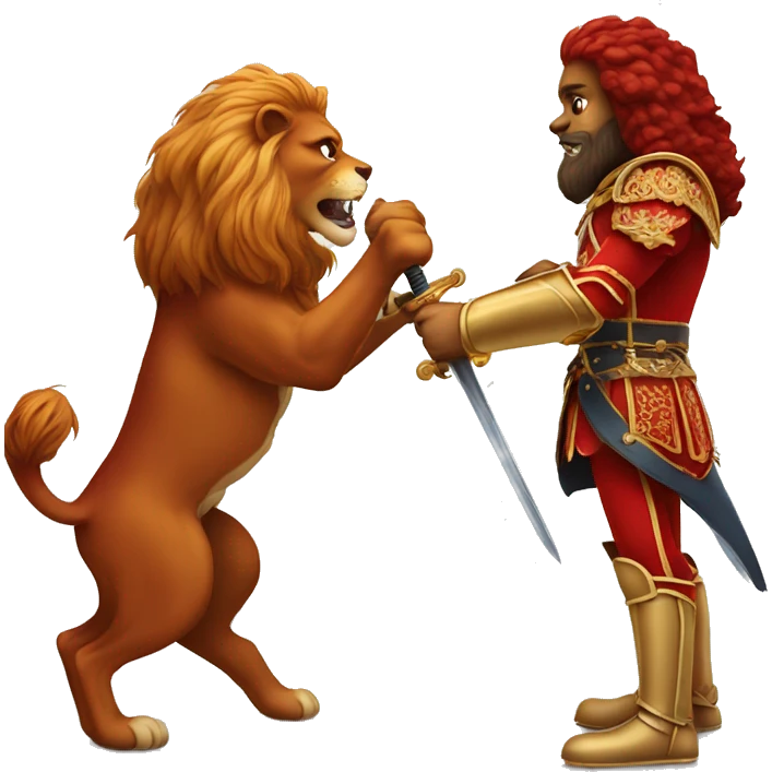 Red Cavalier with sword fighting a lion  emoji