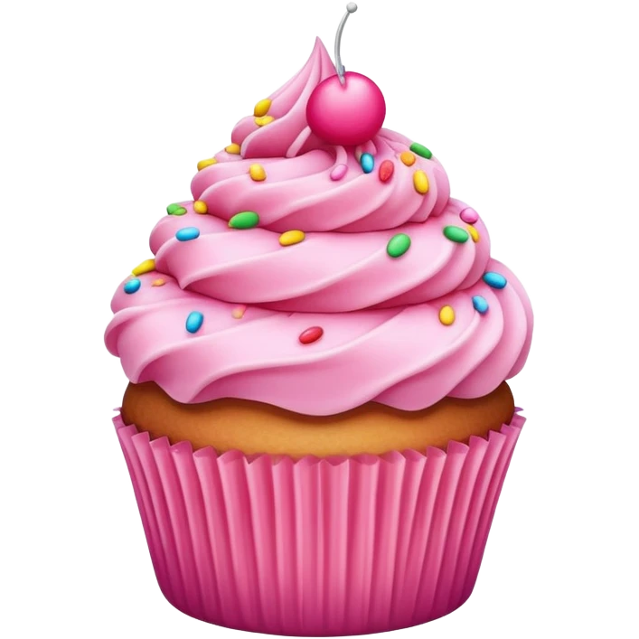 cupcake with pink frosting on top, sprinkles emoji