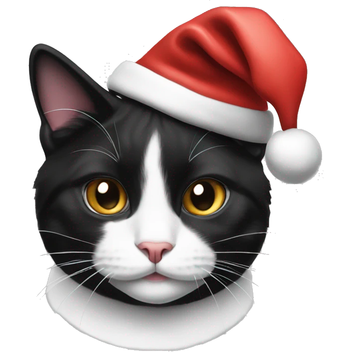 Black and white tuxedo cat with a Santa hat emoji