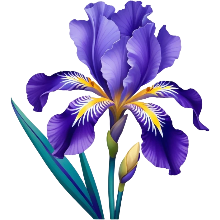 Japanese style iris flower (hanashobu) with elegant simplified lines like in ukiyo-e art, blue-purple color, traditional composition with flowing brush-like strokes emoji