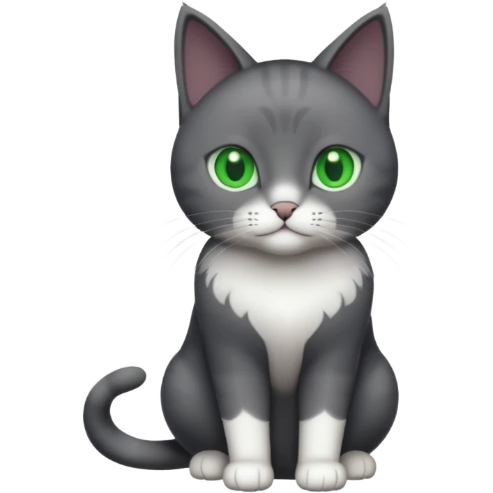 full body solid dark grey cat with green eyes, white paws and white whiskers emoji