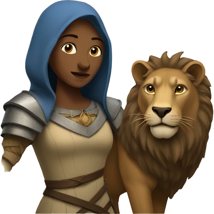 medieval woman with a lion emoji