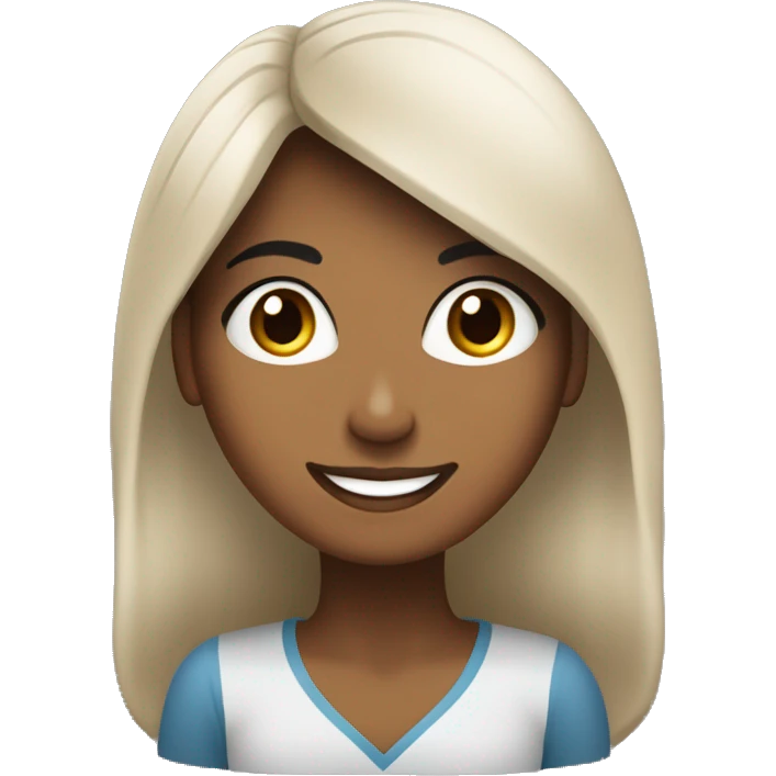 Mujer morena, cabello negro largo, ojos café oscuro sonriendo emoji