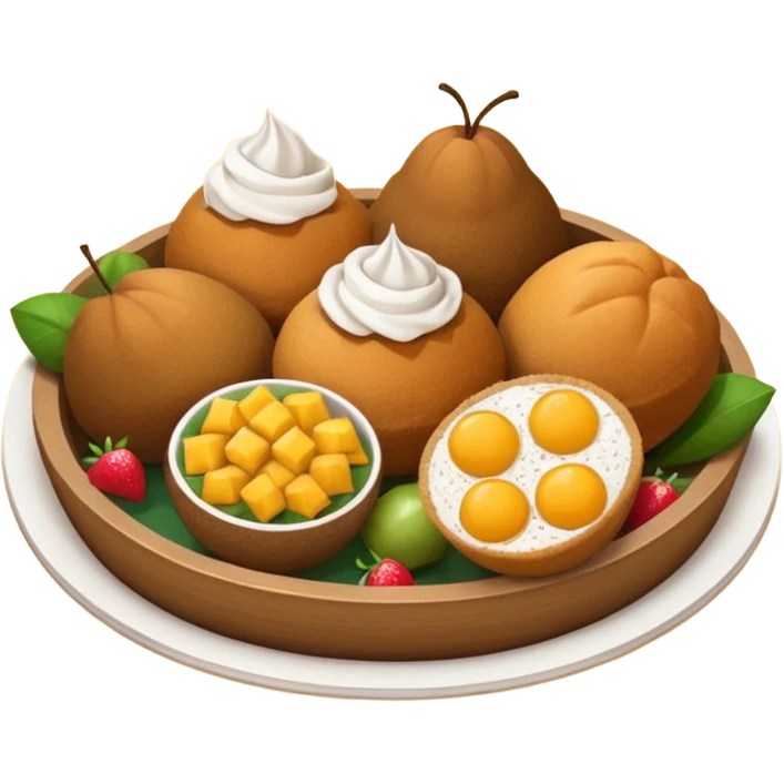 Crie uma bandeja de frutas e salgados coxinha e pão emoji