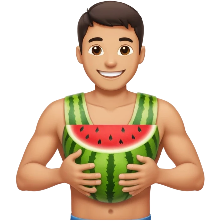 guy hiding watermelons under shirt emoji