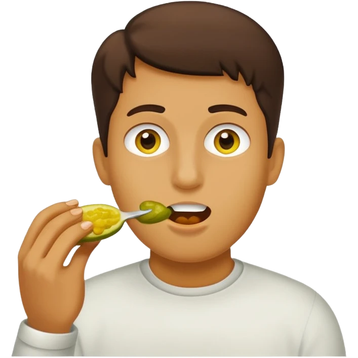 person eating a object that's yellow and shaped like pickle emoji