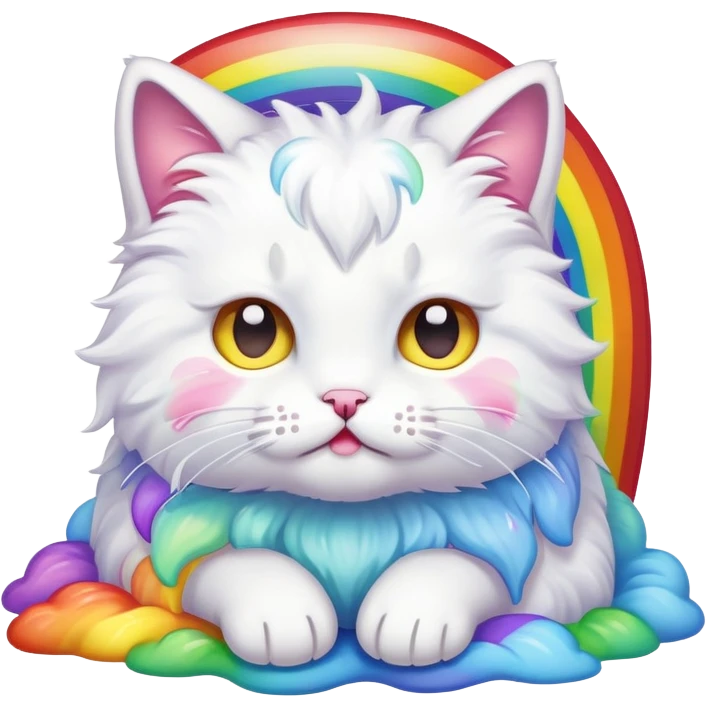 White kitty with rainbow vomit emoji