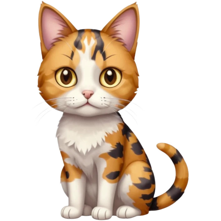 full body anxious looking colourful light calico tabby cat with hazel eyes and very patchy calico fur emoji