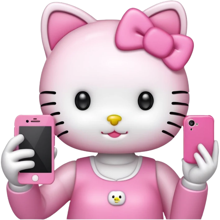 Hello Kitty holding smartphone, doing selfie. emoji