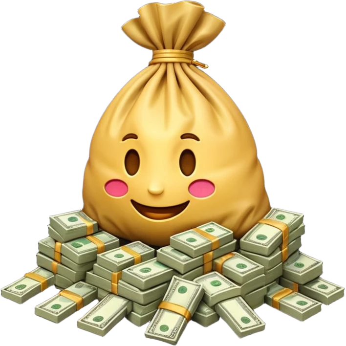 Luxury 3D emoji, overflowing money bag, stacks of cash, premium lighting, rich glossy look, ultra clean, transparent background


 emoji