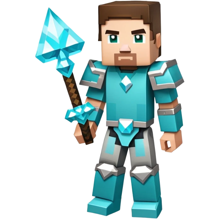 Minecraft character with diamond armor full body, blocky pixelated style emoji